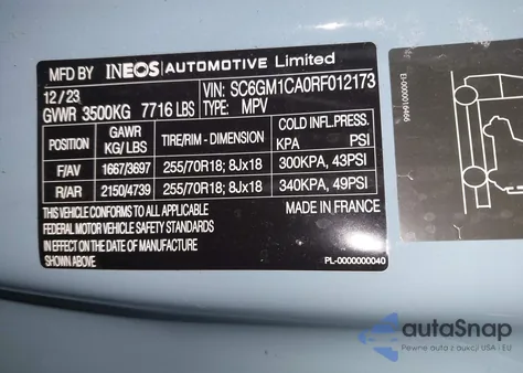 2024 Ineos Grenadier Fieldmaster Edition/Trialmaster Edition z USA, uszkodzony, nr VIN SC6GM1CA0RF012173